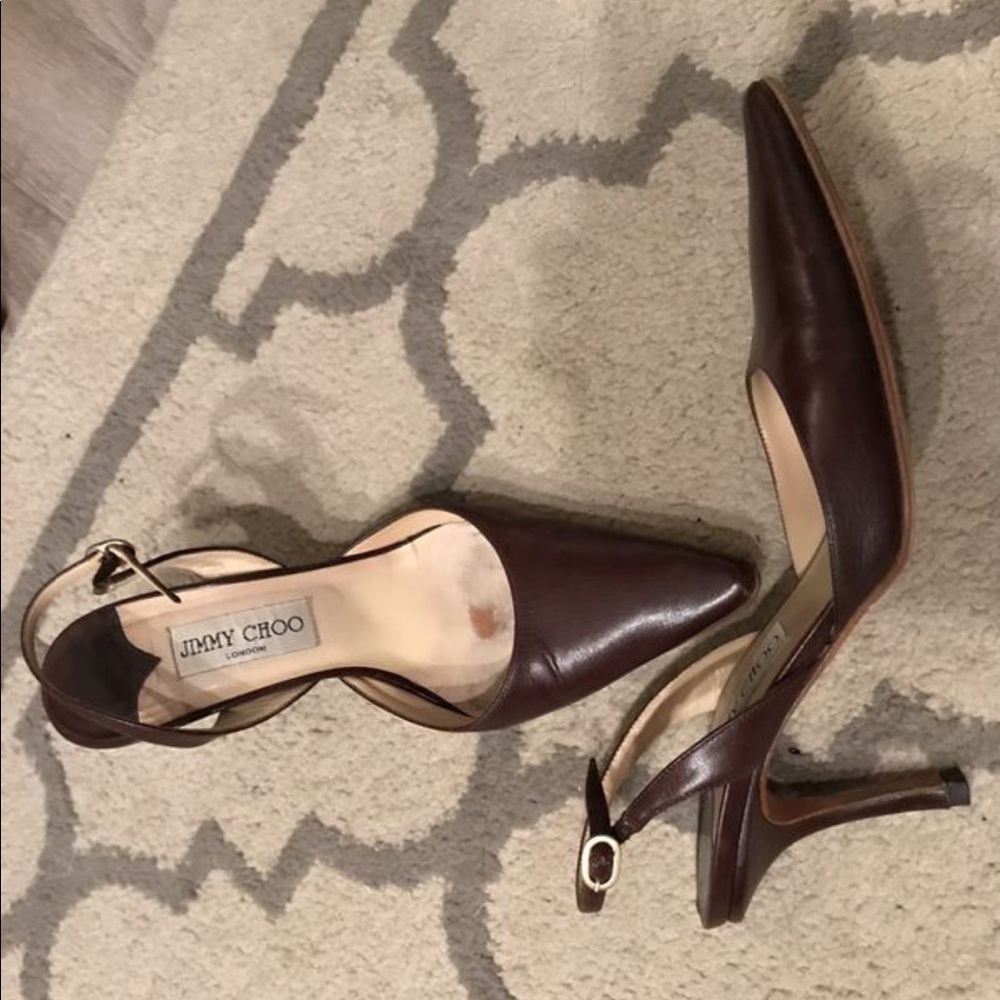 Jimmy Choo brown leather sling back